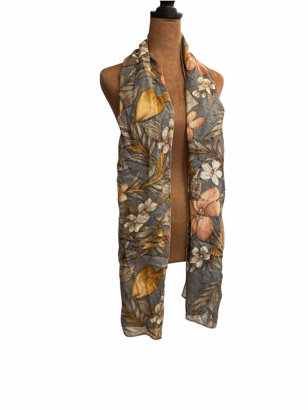 Long Scarf Open Waffle Knit Gauzy 68x15ā Coastal Grandma Florals Blues Cowgirl